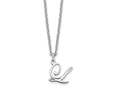 Rhodium Over Sterling Silver Letter L Initial Necklace