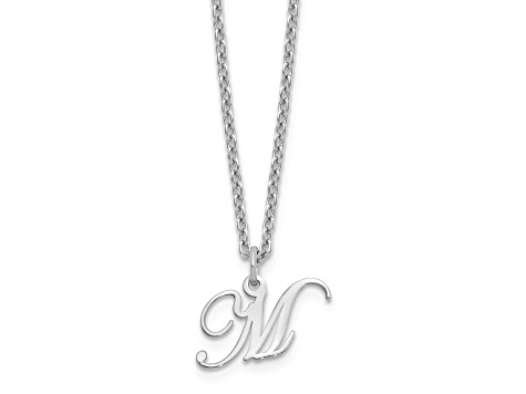 Rhodium Over Sterling Silver Letter M Initial Necklace