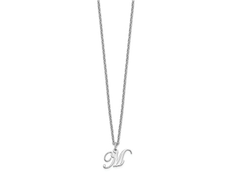 Rhodium Over Sterling Silver Letter M Initial Necklace