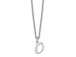 Rhodium Over Sterling Silver Letter O Initial Necklace