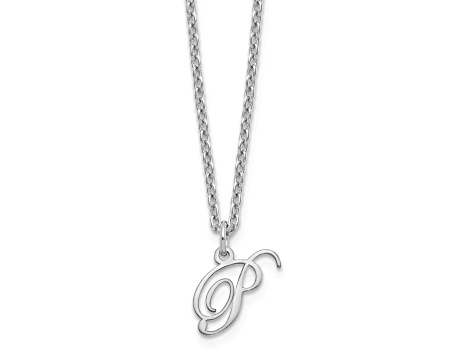 Rhodium Over Sterling Silver Letter P  Initial Necklace