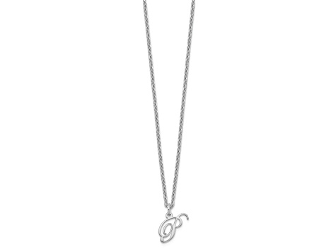 Rhodium Over Sterling Silver Letter P  Initial Necklace