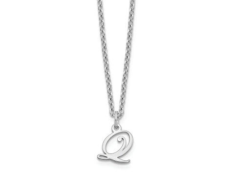 Rhodium Over Sterling Silver Letter Q Initial Necklace