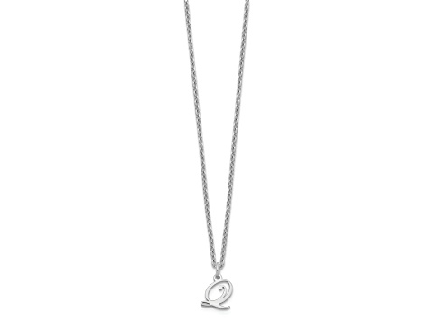 Rhodium Over Sterling Silver Letter Q Initial Necklace