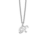 Rhodium Over Sterling Silver Letter R  Initial Necklace