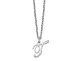 Rhodium Over Sterling Silver Letter T  Initial Necklace
