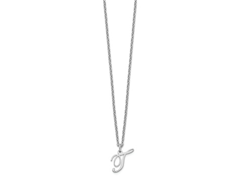 Rhodium Over Sterling Silver Letter T  Initial Necklace