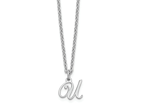 Rhodium Over Sterling Silver Letter U  Initial Necklace