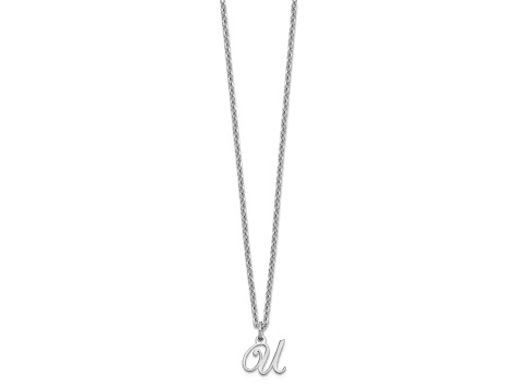 Rhodium Over Sterling Silver Letter U  Initial Necklace