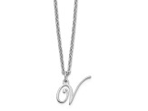 Rhodium Over Sterling Silver Letter V Initial Necklace