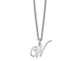 Rhodium Over Sterling Silver Letter W  Initial Necklace