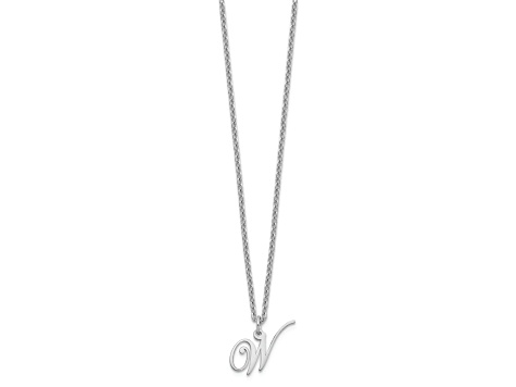Rhodium Over Sterling Silver Letter W Initial Necklace