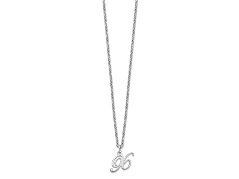 Rhodium Over Sterling Silver Letter X Initial Necklace