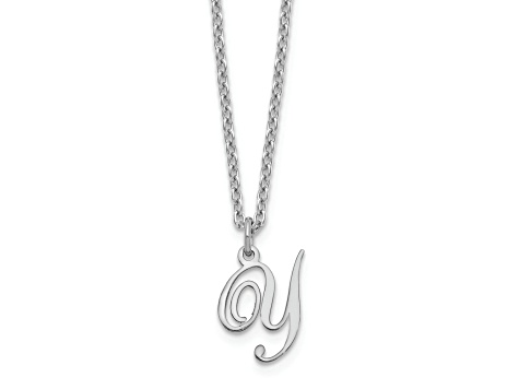 Rhodium Over Sterling Silver Letter Y Initial Necklace