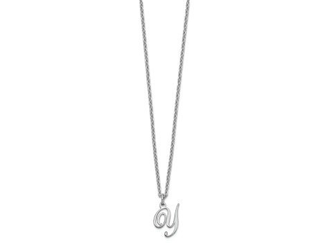 Rhodium Over Sterling Silver Letter Y Initial Necklace