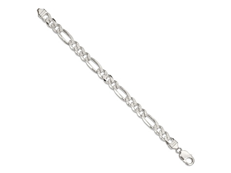 Sterling Silver 10.5mm Pavé Flat Figaro Chain Bracelet