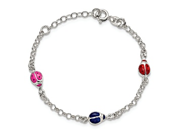 Picture of Sterling Silver Multi-color Enamel Ladybugs with 1-inch Extensions Children's Bracelet