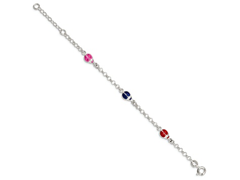 Sterling Silver Multi-color Enamel Ladybugs with 1-inch Extensions Children's Bracelet