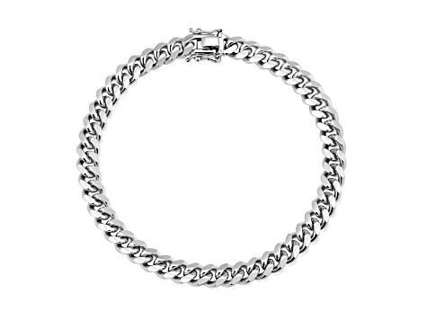 Rhodium Plated Sterling Silver 7.3mm Miami Cuban Link Bracelet