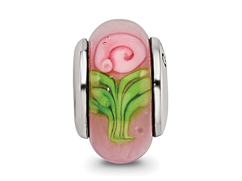 Sterling Silver Pink Hand-blown Glass Bead