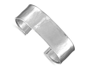 Rhodium Over Sterling Silver 19mm Hammered Cuff Bracelet