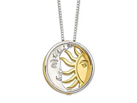 Sterling Silver and Gold-tone Polished Sun and Moon Necklace