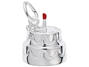 Silver Happy Birthday Cake Charm