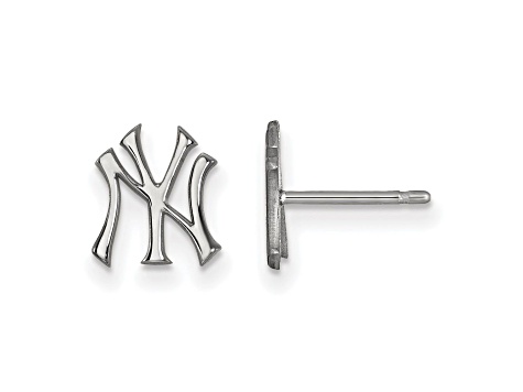 Rhodium Over Sterling Silver MLB LogoArt New York Yankees N-Y Post Earrings