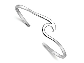 Rhodium Over Sterling Silver Polished Wave Bangle