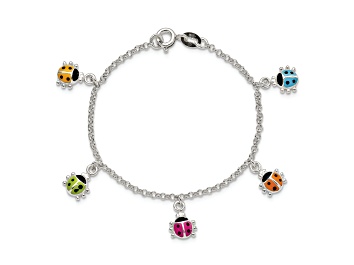 Picture of Sterling Silver Polished Multi-color Enameled Ladybugs Children's Bracelet