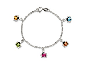 Sterling Silver Polished Multi-color Enameled Ladybugs Children's Bracelet