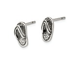 Sterling Silver Antiqued and Textured Flip Flop Post Earrings