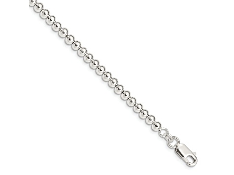 Sterling Silver Polished Beaded Chain with 1-inch Extensions Children's Bracelet