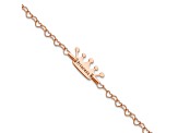 14K Rose Gold Over Sterling Silver Princess Crown Heart Link Children's Bracelet