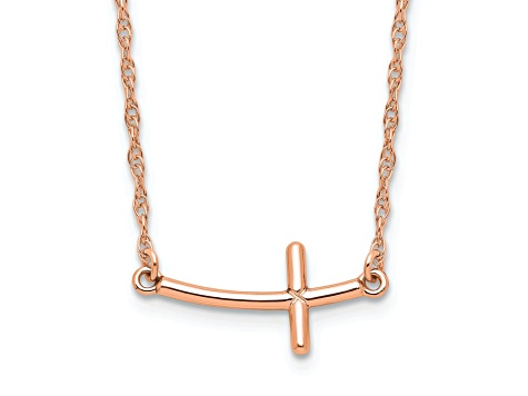 10K Rose Gold Over Sterling Silver Small Sideways Curved Cross