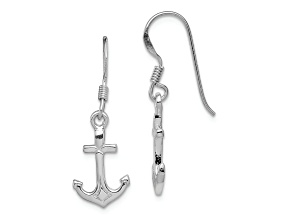 Rhodium Over Sterling Silver Anchor Earrings
