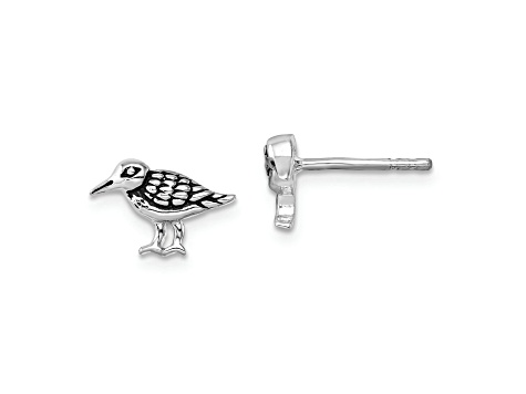 Rhodium Over Sterling Silver Antiqued Sandpiper Post Earrings