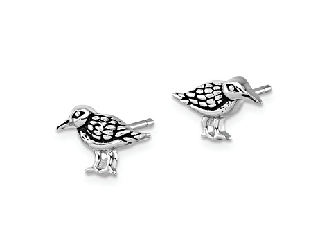 Rhodium Over Sterling Silver Antiqued Sandpiper Post Earrings