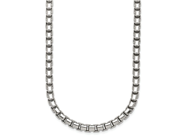 Rhodium Over Sterling Silver Polished 5.0mm Box 24 Inch Chain