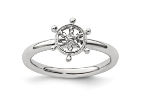 Sterling Silver Stackable Expressions Rhodium Ship's Wheel Ring