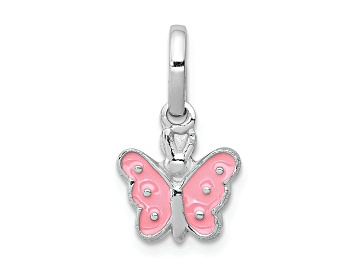 Picture of Rhodium Over Sterling Silver Pink Enameled Butterfly Children's Pendant