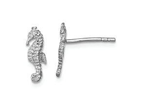 Rhodium Over Sterling Silver Polished Seahorse Post Earrings