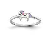 Rhodium Over Sterling Silver Multi-color Enameled Unicorn Children's Ring