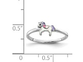 Rhodium Over Sterling Silver Multi-color Enameled Unicorn Children's Ring