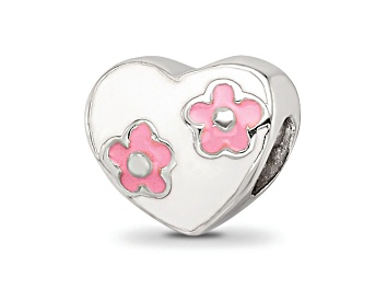 Picture of Sterling Silver Enameled Heart with Pink Flowers Bead