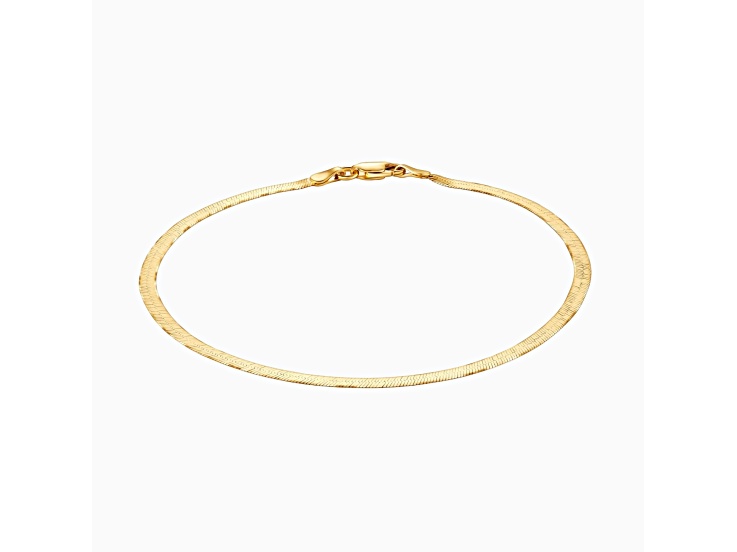 18K Gold Over Sterling Silver Italian 3MM Magic Herringbone Dainty Chain Bracelet- 8"