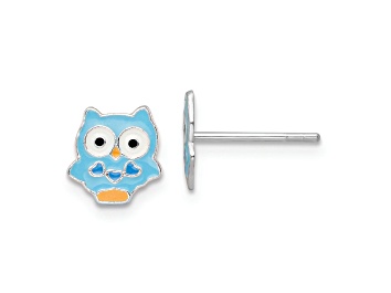 Picture of Rhodium Over Sterling Silver Enamel Blue Owl Children's Post Earrings