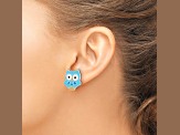 Rhodium Over Sterling Silver Enamel Blue Owl Children's Post Earrings