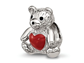 Sterling Silver Enamel Bear with Red Heart Bead