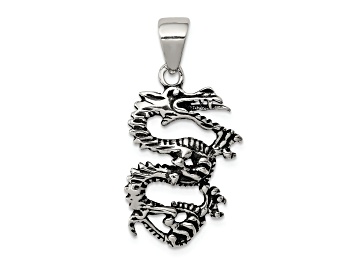 Picture of Sterling Silver Antiqued and Textured Dragon Pendant